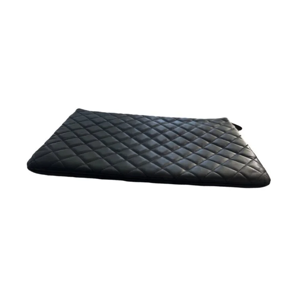 Chanel black leather lambskin leather pocket clutch / laptop sleeve